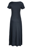 Black Fashion Casual Print Patchwork V Neck Short Sleeve Dress Dresses
