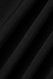 Black Sexy Solid Patchwork Buckle Slit Turndown Collar Tops