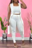 White Sexy Casual Solid Cardigan Vests Pants Sleeveless Three-piece Set