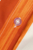Tangerine Casual Striped Print Patchwork Buckle Turndown Collar Tops