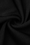 Black Casual Solid Patchwork Zipper Collar Plus Size Jumpsuits