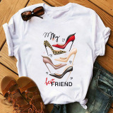 Pale Red Fashion Casual Print Patchwork Basic O Neck T-Shirts
