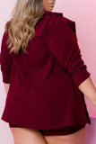 Red Sexy Solid Sequins Turndown Collar Plus Size Three Pieces