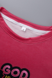 Rose Red Fashion Casual Print Basic O Neck Long Sleeve Plus Size Dresses