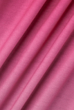 Rose Red Fashion Casual Print Basic O Neck Long Sleeve Plus Size Dresses