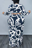 Black Casual Print Bandage Patchwork O Neck Plus Size Two Pieces