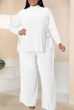 White Casual Solid Bandage Patchwork Slit Half A Turtleneck Plus Size Two Pieces