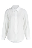 White Casual Solid Patchwork Buckle Turndown Collar Tops