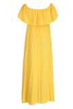 Yellow Casual Elegant Solid Patchwork Fold Off the Shoulder Straight Dresses