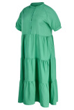Green Casual Solid Patchwork Fold Turndown Collar Straight Plus Size Dresses