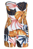 Cyan Sexy Print Patchwork Slit Strapless Sleeveless Two Pieces