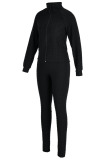 Black Sexy Sportswear Patchwork Zipper Collar Long Sleeve Two Pieces (With Mask)