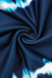 Tibetan Blue Fashion Casual Print Patchwork V Neck Long Sleeve Dresses