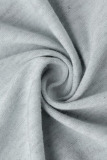 Grey Fashion Casual Print Asymmetrical O Neck Plus Size Two Pieces