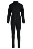 Navy Blue Sexy Sportswear Patchwork Zipper Collar Long Sleeve Two Pieces (With Mask)