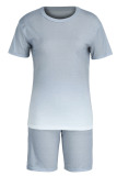 Grey Fashion Casual Street Sportswear Gradual Change Solid O Neck Plus Size Two Pieces