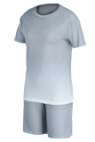 Grey Fashion Casual Street Sportswear Gradual Change Solid O Neck Plus Size Two Pieces