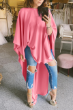 Pink Casual Solid Patchwork One Shoulder Irregular Dress Dresses