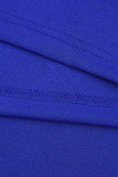 Blue Elegant Solid Patchwork Flounce Asymmetrical O Neck One Step Skirt Dresses