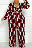 Yellow Casual Print Patchwork V Neck Plus Size Jumpsuits