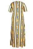 Stripe Casual Print Patchwork O Neck Straight Plus Size Dresses