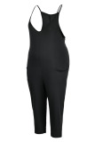 Black Fashion Sexy Solid Backless V Neck Plus Size Jumpsuits
