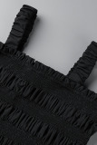 Black Sexy Solid Patchwork Fold Stringy Selvedge Spaghetti Strap A Line Dresses