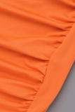 Orange Fashion Solid Patchwork One Shoulder Pencil Skirt Dresses