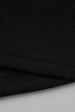 Black Casual Print Tassel V Neck T-Shirts