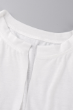 White Casual Print Tassel V Neck T-Shirts