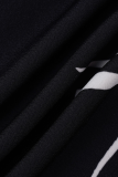 Black Fashion Sportswear Print Patchwork Regular High Waist Pencil Full Print Bottoms