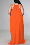 Tangerine Red Sexy Solid Patchwork Spaghetti Strap Straight Plus Size Dresses