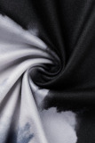 Black Casual Striped Print Tie Dye Bandage Patchwork O Neck Plus Size Two Pieces