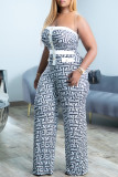 White Sexy Casual Print Patchwork Backless Strapless Plus Size Jumpsuits