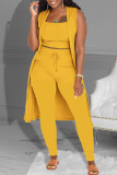 Yellow Fashion Casual Solid Patchwork Sleeveless Three-piece Set