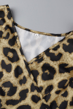 Leopard Print Fashion Casual Print Patchwork Slit V Neck Sleeveless Dress