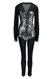 Black Fashion Sexy Patchwork Sequins See-through V Neck Skinny Jumpsuits