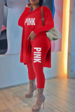 Pink Casual Print Patchwork Slit V Neck Long Sleeve Two Pieces