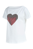 White Red Casual Print Bronzing Patchwork O Neck T-Shirts