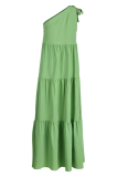 Green Sexy Casual Solid Bandage Backless Oblique Collar Sleeveless Dress