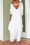 White Casual Solid Patchwork Backless V Neck Loose Jumpsuits
