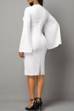 White Casual Elegant Print Patchwork O Neck One Step Skirt Dresses