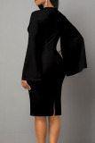 Black Casual Elegant Print Patchwork O Neck One Step Skirt Dresses
