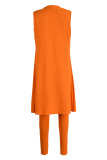 Orange Sexy Casual Solid Cardigan Vests Pants Sleeveless Three-piece Set