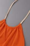 Orange Red Fashion Sexy Solid Backless Halter Long Dress
