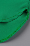 Green Fashion Casual Print Patchwork Turndown Collar Shirt Dress