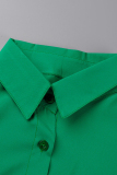 Green Fashion Casual Print Patchwork Turndown Collar Shirt Dress