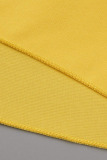 Yellow Sexy Solid Patchwork Fold Off the Shoulder Short Sleeve Two Pieces