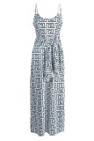 White Sexy Print Patchwork Spaghetti Strap Sling Dress Dresses(Contain The Scarf)