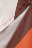 Orange Pink Casual Print Patchwork Slit Oblique Collar Straight Dresses